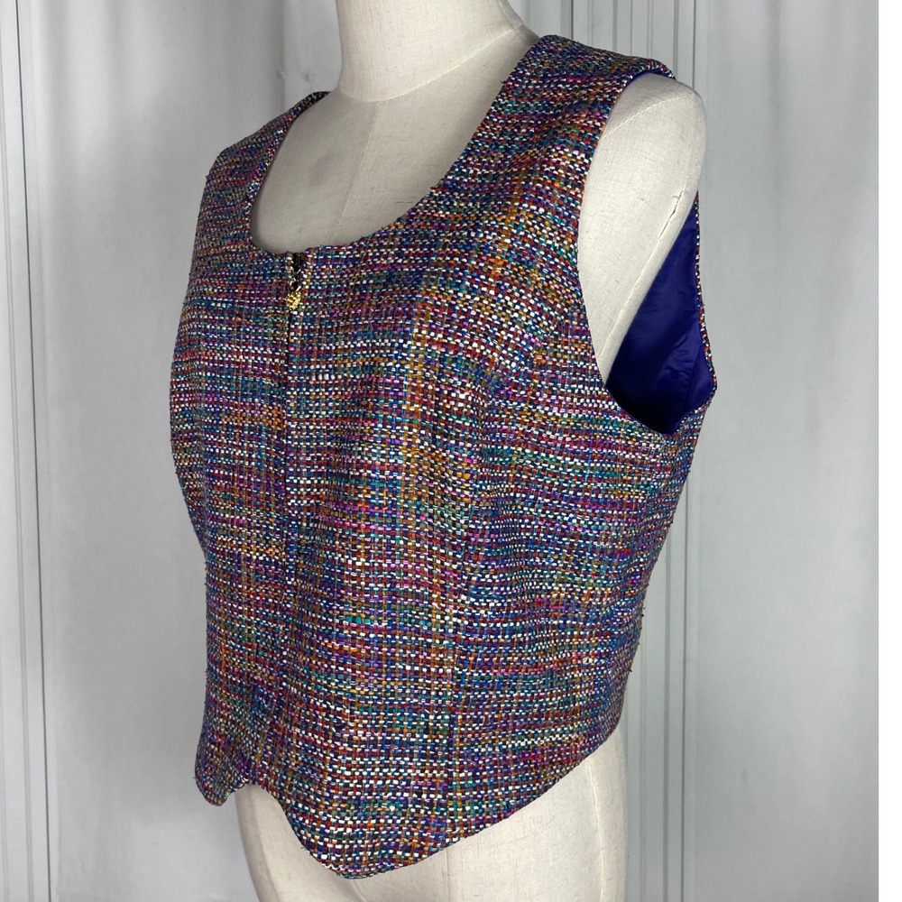 Vintage Doncaster - Cropped Silk Tweed Vest - Purple/Multicolored - Size 10